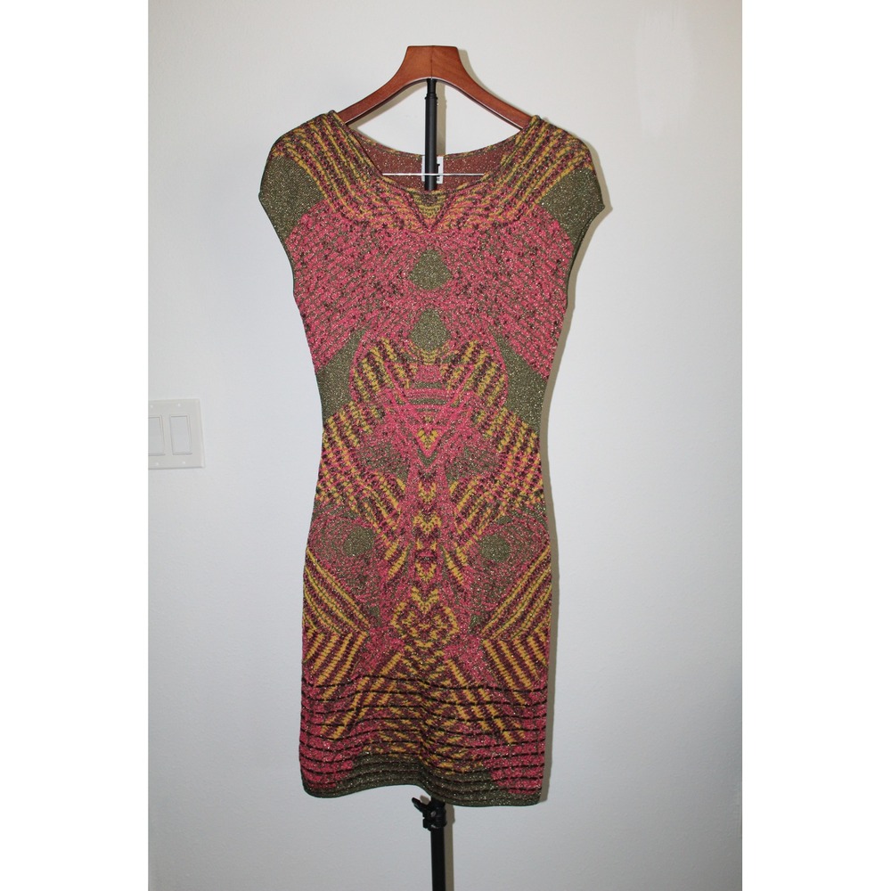 M Missoni Metallic Knit Geometric Sheath Dress Pink‎ Gold Green IT 42 US 6